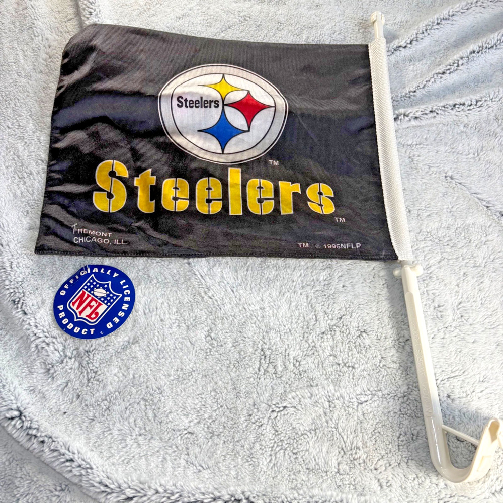 1995 Vtg Pittsburg Steelers Football NFL Car Clip On Window Double Sided Flag